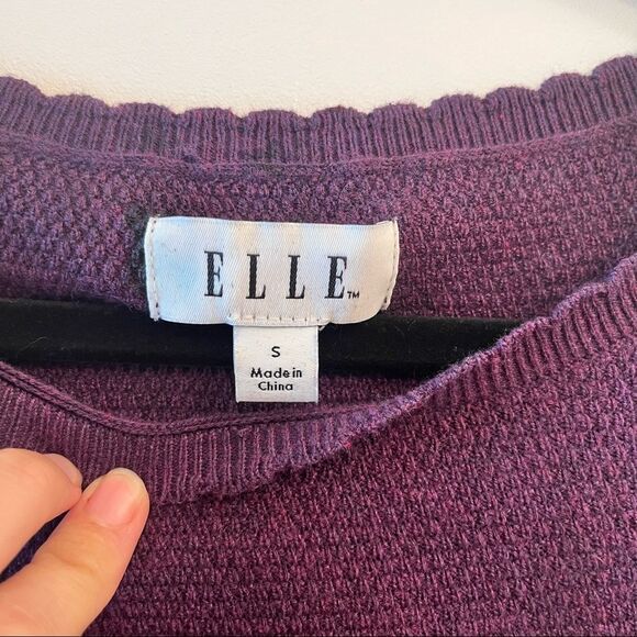 Elle Purple Asymmetrical Scallop Hem Knit Tunic Sweater - Picture 2 of 9